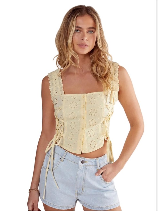 Nasty Gal Tops - NWT Nasty Gal Soft Corset Broderie Lace Up Side Top Lemon